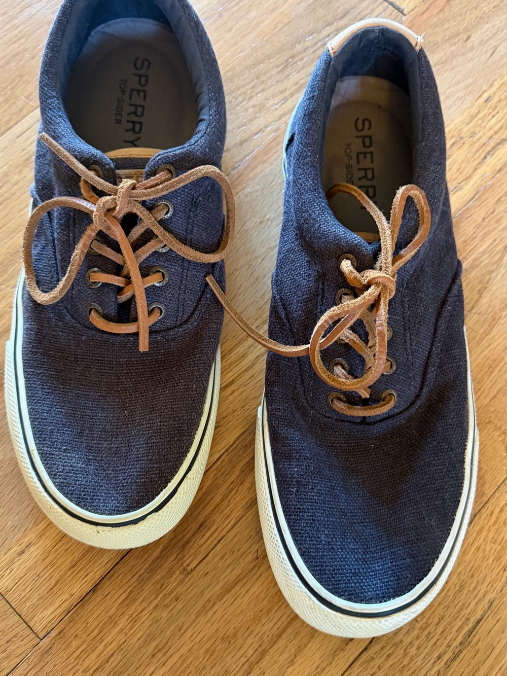Sperry Navy Canvas Boat Shoes with Tan Laces